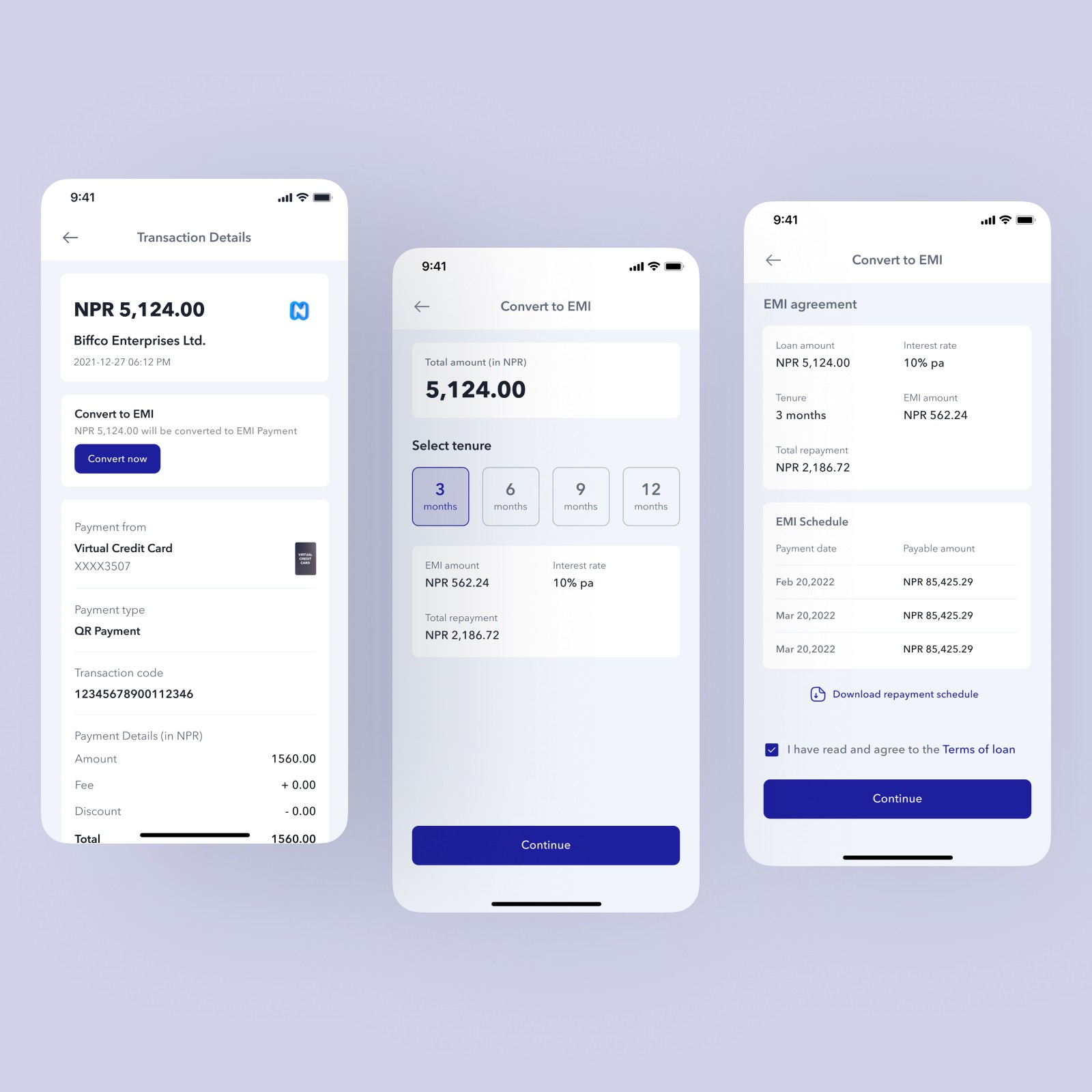 Virtual Credit Card EMI Conversion Screen